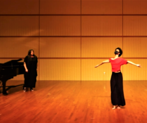 Katlyn Addison performs at No Voice is Too Soft alongside Westminster faculty Feb. 28.