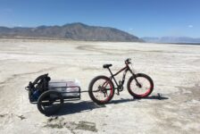 Salty Science Series panelist Dr. Perry's bike on the Great Salt Lake.
