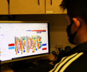 Westminster College athletic trainer looks at his busy schedule. Crowded athletic facilities and overworked staff are a concern in the Spring 2021 season.